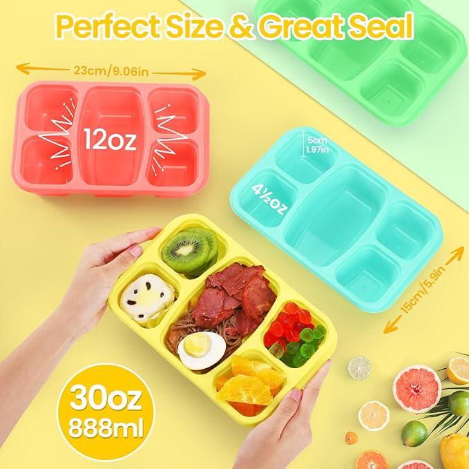 Bento Boxes Adult Lunch Containers 4 Pack, 5 Compartment Reusable Lunchable Containers for Kids, Stackable Snack Box With XXL Space for Sandwiches,Meal Prep for School