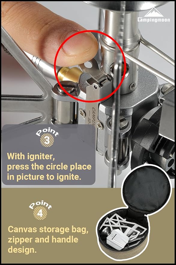 CAMPINGMOON Butane Camping Stove Portable Regulator Single Burner w/Storage Bag XD-3 (Silver w/igniter)