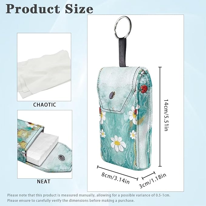 Tissues Purse Pocket Sturdy Tissue Holder for Purse Coins Purse Size Travel Tissue Pouch with Hanging Rings and Snap Button Marble Daisy