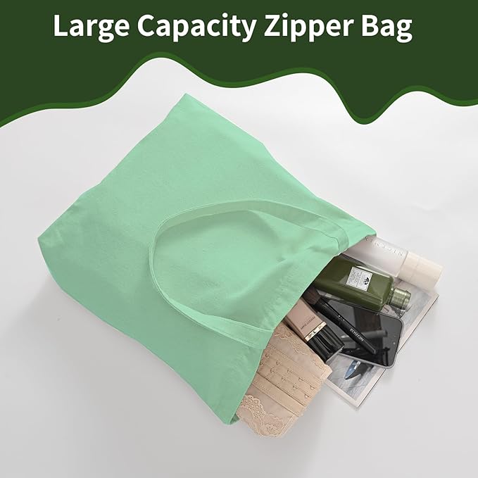 10 Pack Canvas Tote Bag with Zipper, Reusable Grocery Bags with Long Handle, DIY Heat Transfer Sublimation Blanks Shopping Bags for Advertising, Birthday,Thanksgiving, Christmas Gift Bags