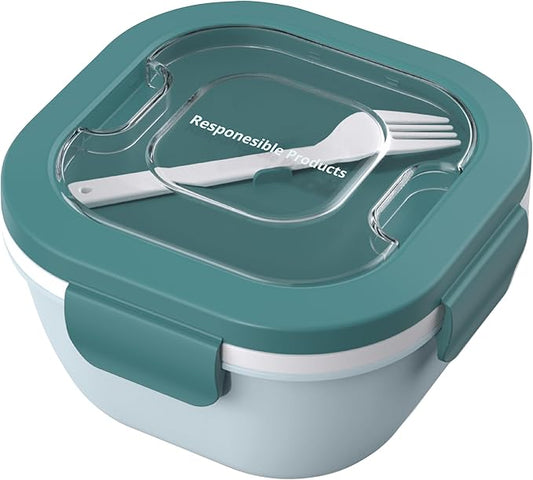 Responsible Products Leak Resistant Bento Box with Tableware for Adult - Teens, Insulated Lunch Box for Women - Men - Girls - Boys, BPA Free, Dishwasher Safe, Microwave Safe, Freezer Safe, 46 oz