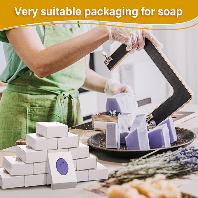 TaoBary 100 Pcs Soap Boxes for Homemade, 3 x 3 x 1.2 Inch Small Paper Gift Packaging Boxes with Window, Gift Wrappers for Soap Packaging Making Party Favor(Oval,White)