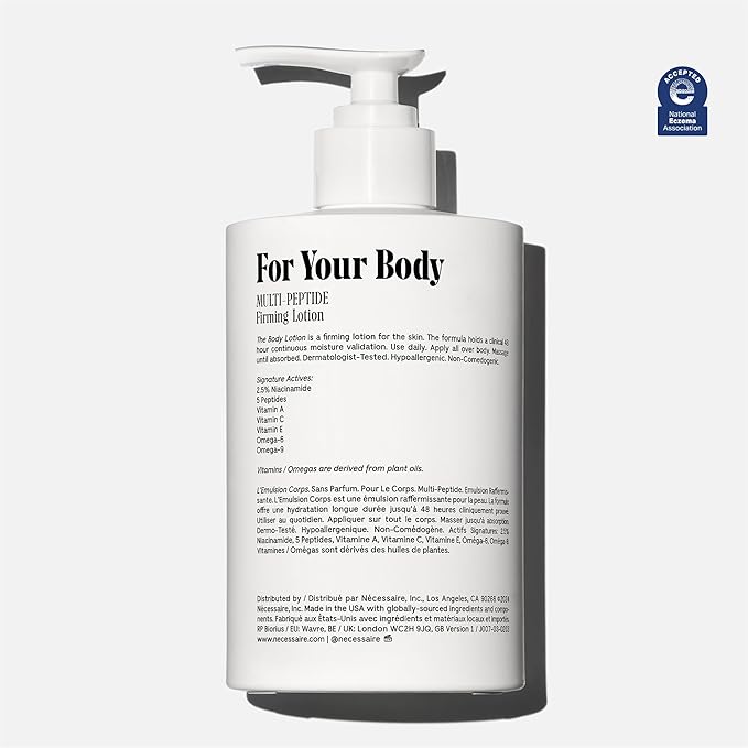 Nécessaire The Body Lotion Fragrance-Free — Unscented Multi-Peptide Body Moisturizer for Women + Men – Non-Comedogenic Lotion for Sensitive Skin – 450ml/15.2 fl oz