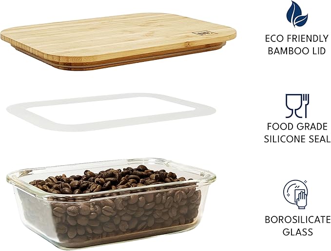 DE Plastic-Free Glass Storage Containers (3-Pack, 51oz) with Bamboo Lids – Eco-Friendly, Airtight, Reusable – Oven, Microwave & Dishwasher Safe – BPA-Free & Sustainable.