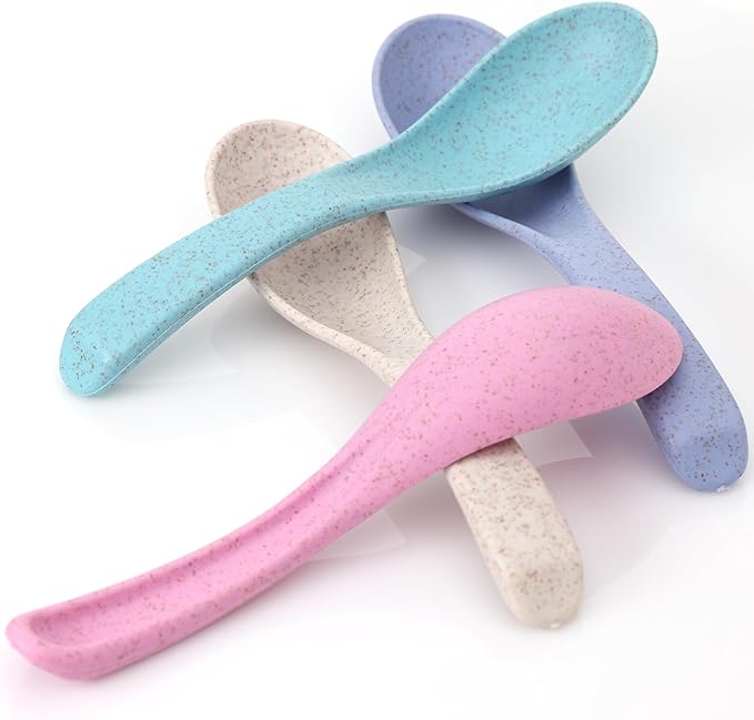 Wheat Straw Travel Spoon Set - 4 Spoons Camping Utensils - Portable Silverware for Lunch Box - Eco Friendly - Reusable Utensils