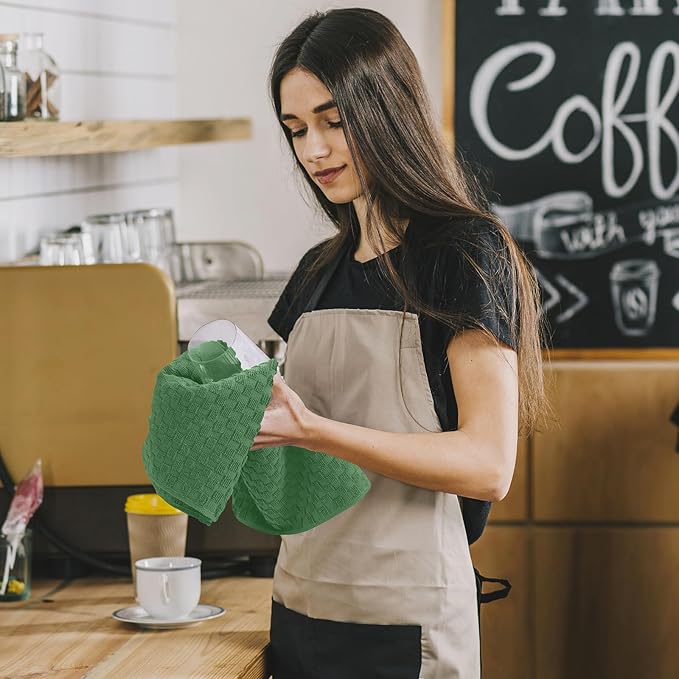 Fintale 100% Cotton Kitchen Towels and Dishcloths Set, 12 x 12 & 15 x 25 Inches, Set of 8 Bulk Super Soft and Absorbent Terry Cloth Dish Towels, Quick Drying Hand Towels with Hanging Loop, Grass Green