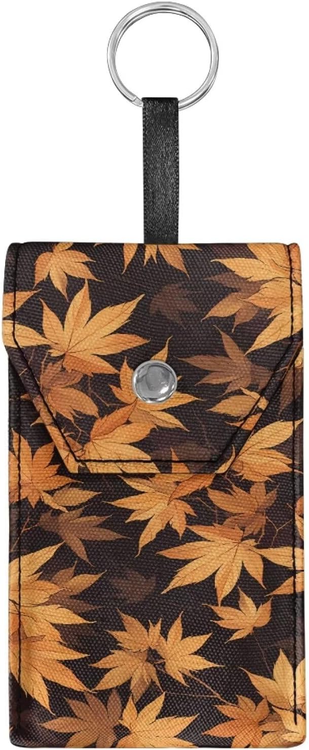 Maple Leaf Print Purse Tissue Holder Portable Pocket Tissue Holder for Coin Keys Tissues with Hanging Rope for Thanksgiving Snap Button Enclosed