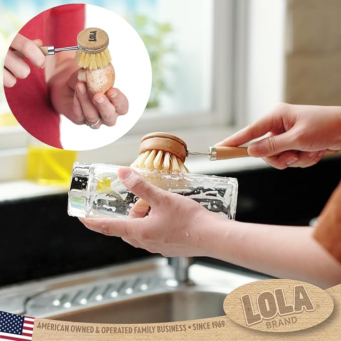LOLA -The Original - Tampico Vegetable & Dish Brush, Sustainable Wood Ergonomic Handle w/Tampico Fiber Bristles, Made in Germany, 1 Pack