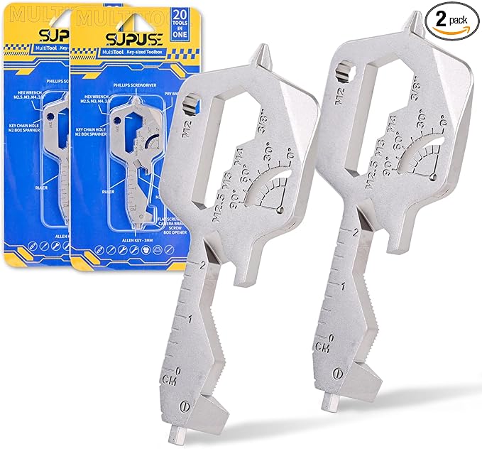 20-in-1 Key Shaped Pocket Multi Tool -2Pack Versatile EDC Gadgets, Bottle Opener Keychain, Screwdriver Keychain, Ideal Gifts Multipurpose Tool, Compact EDC Keychain, Silver
