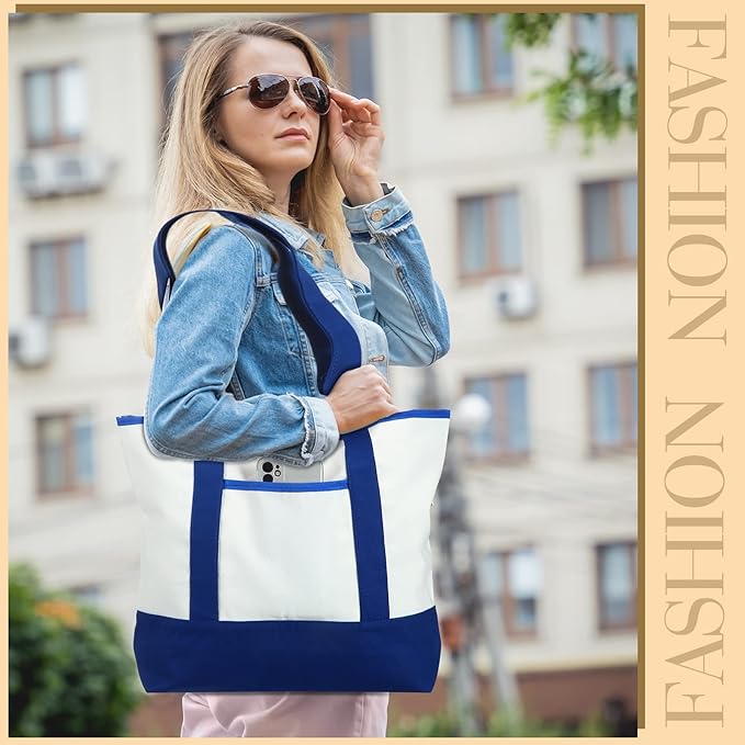 Reginary 16 Pcs Canvas Tote Bags Bulk with Outer Pocket 18 Inch Reusable Shopping Grocery Blank Tote Bag for Women Mother DIY