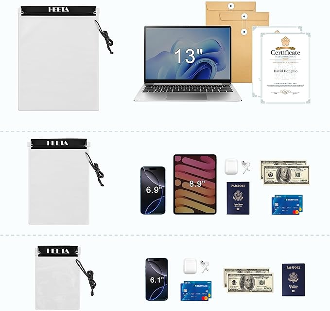 HEETA 5-Pack Clear Waterproof Dry Bag Pouch, Water Tight Cases Dry Bags Document Holder for Camera Mobile Phone Maps, Kayaking Boating