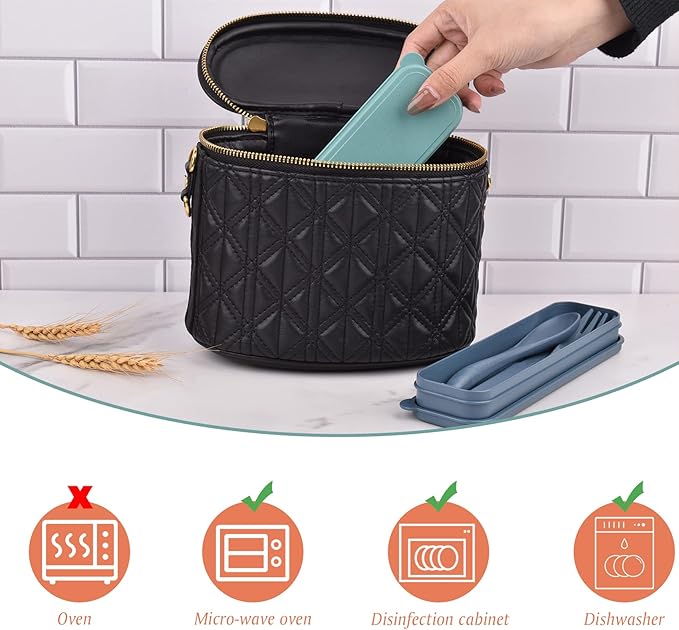 2 Sets Reusable Utensil Set with Case, Portable Camping Fork Knife Spoon Set, Wheat Straw Travel Utensils for Lunch Box, for School Work Lunch or Daily Use (Green, Blue)