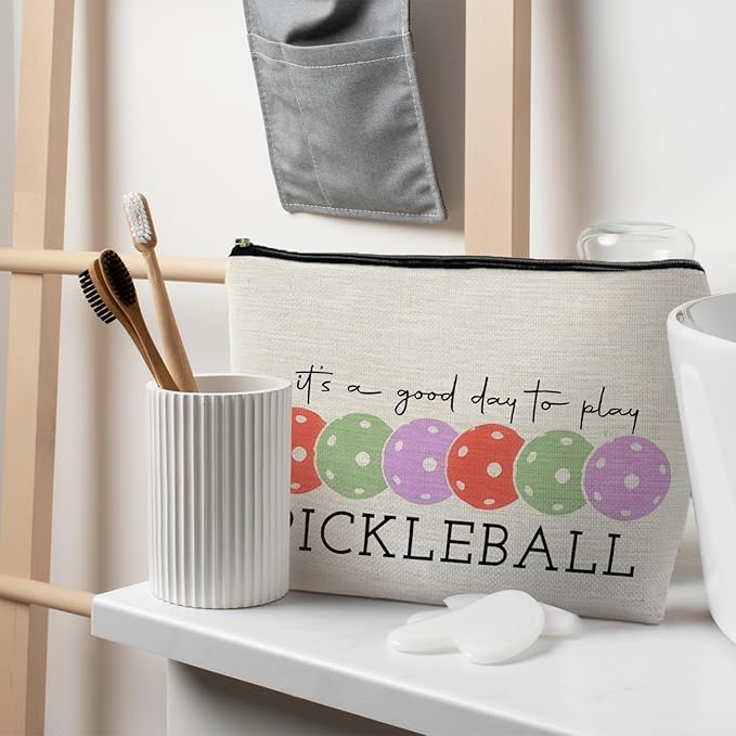 Pickleball Gifts for Women, Pickleball Makeup Bag for Women, It's a Good Day to Play Pickleball Cosmetic Bag Toiletry Bag, Gifts for Pickleball Lovers, Pickleball Stuff(red)