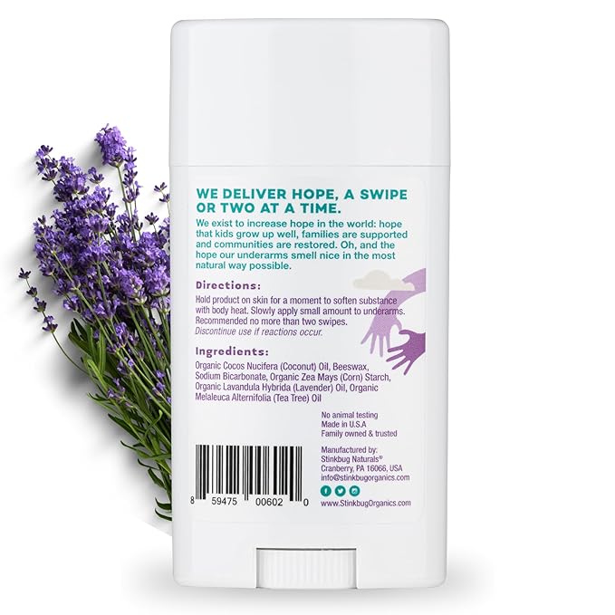 Stinkbug Naturals Organic Aluminum Free Deodorant Stick with Lavender, Coconut Oil and Essential Oils, Paraben Free, Sensitive Skin Deodorant, 2.1 Ounces Pack of 1