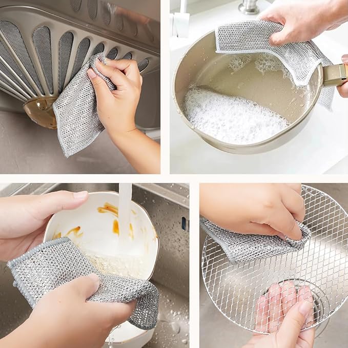 2024 New Multipurpose Wire Dishwashing Rags, Premium Metal Wire Dishwashing Cloth Scrubs Cleans, Scrubbing Wire Dishwashing Rags Non-Scratch Wire Dishcloth for Dishes, Sinks (10)