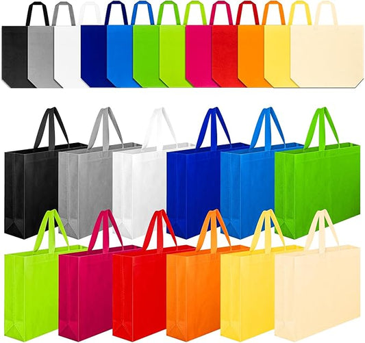 24 Pack Reusable Grocery Bags, Colorful Non-Woven Shopping Bags, Foldable Tote Bags Bulk