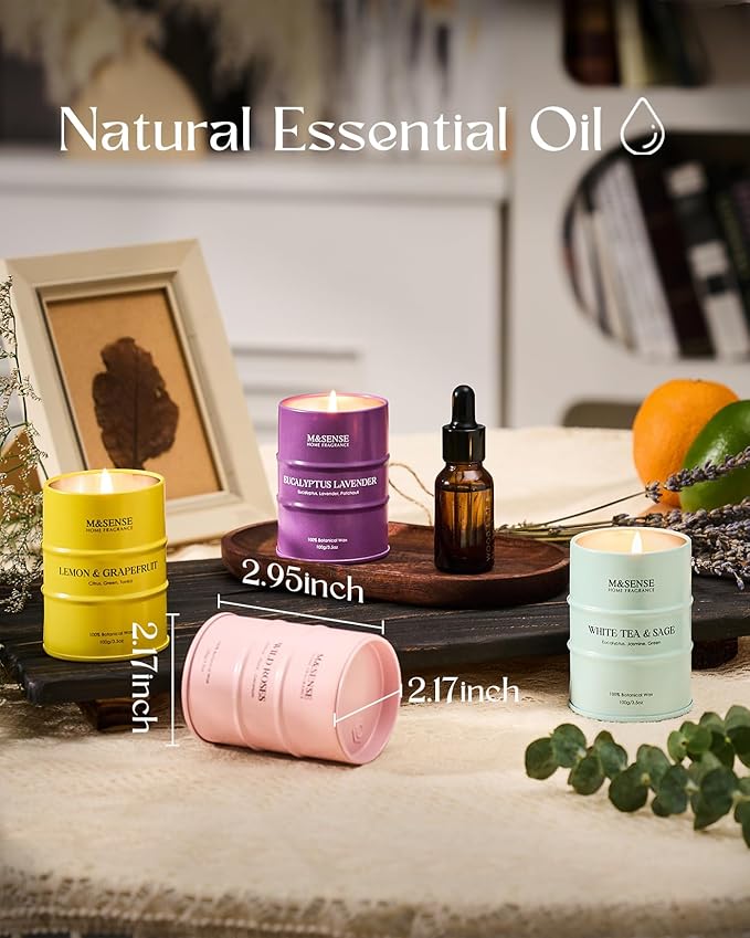 Spring Candles Set | Floral Scented Candles Gift Set | 4 Pack Candles for Home Scented Candle,Citrus Lemon Lavender Rose Sage Candle Bulk,Gift Set for Women and Men,Soy Wax 14 oz 86 Hour