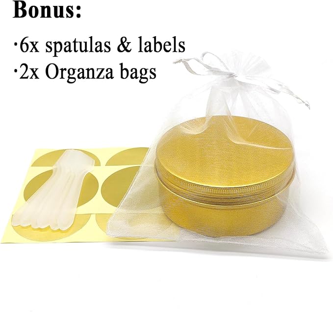 6pcs 150ml Aluminum Tin Jars with Screw Cap Lids, 5oz Empty Makeup Lip Balm Containers Round Travel Jars Cosmetics Pots, Gold Metal Cans for Slime Salve Cream Candle Powder Tea Beads Paints