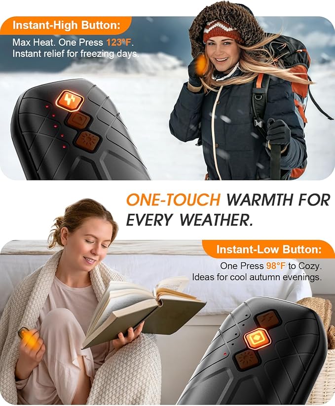 AI Hand Warmers Rechargeable 2 Pack - 6000mAh Electric Hand Warmer with LED Lights, 5-Temp Smart Control, Portable Pocket Heater, Gifts for Christmas, Outdoor, Hunting, Golf, Camping Accessories