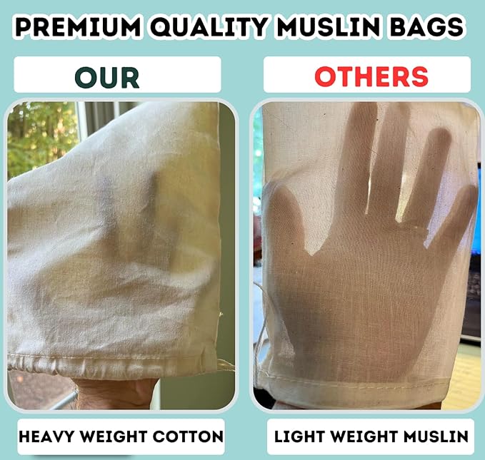 Cotton Muslin Bags, 100% Organic Cotton with Double Drawstring. Premium Quality Reusable Eco-Friendly Natural Muslin Bags. (25, 10 x 12 Inches)
