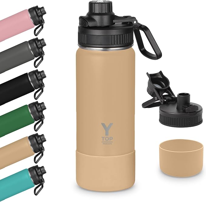 Y TOP 18 oz Insulated Water Bottle Cup Holder Friendly, Leak Proof Spout Lid, Double Wall Insulation, Dishwasher Safe, Easy Clean Stainless Steel Water Bottle for Gym Kids Sports Travel School Hiking