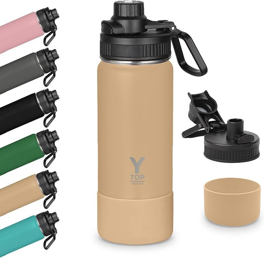 Y TOP 18 oz Insulated Water Bottle Cup Holder Friendly, Leak Proof Spout Lid, Double Wall Insulation, Dishwasher Safe, Easy Clean Stainless Steel Water Bottle for Gym Kids Sports Travel School Hiking