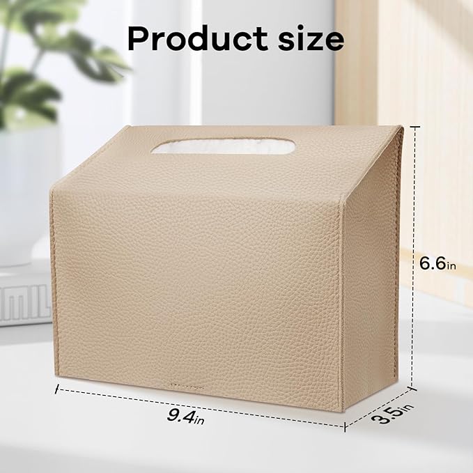 Tissue Box Cover Holder Compatible with Kleenex Disposable Paper Hand Towels, Leather Paper Towel Dispenser for Tabletop, Bathroom, Car, Office (Beige-1 Pack)
