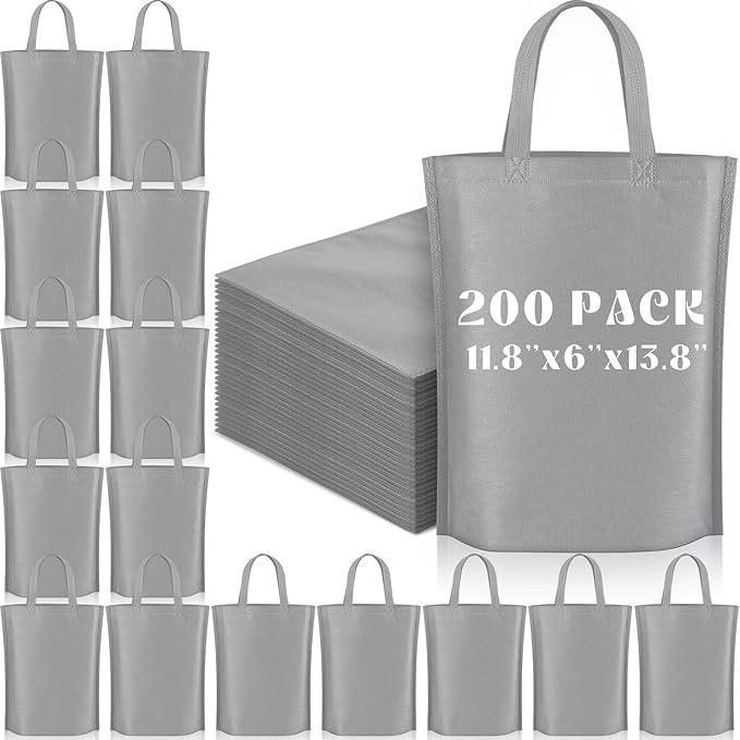 Windyun Reusable Grocery Bags Large Non Woven Shopping Bags with Handle Foldable Portable Tote Carryall Bulk 11.8x6x13.8 Inch