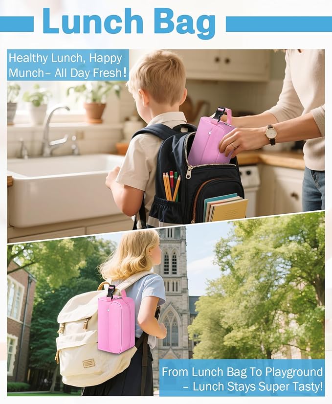 Small Insulated Snack Bag Lunch Box,Collapsible Reusable Small Lunch Bag with Snap Buckle Handle for Beach Travel Picnic,Pink 5-Can(3L)