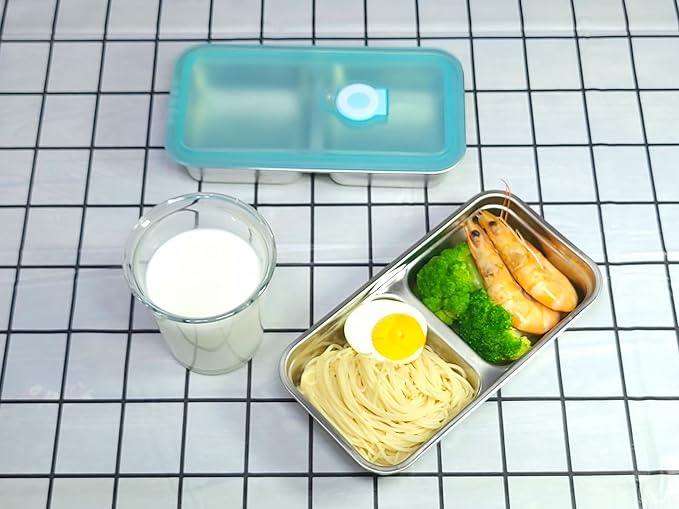 Stainless Steel Snack Containers,2 Compartment Reusable Snack Containers with Lids,Snack Box,Stainless steel lunch containers for Travel,Office,Outdoor Camping,Daily Use(4PCS)