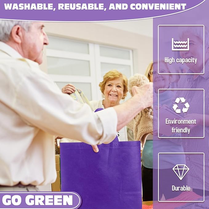 Windyun Reusable Grocery Bags Large Non Woven Shopping Bags with Handles Foldable Portable Tote Bulk, 12.6 x 11.8 x 6.3 Inch