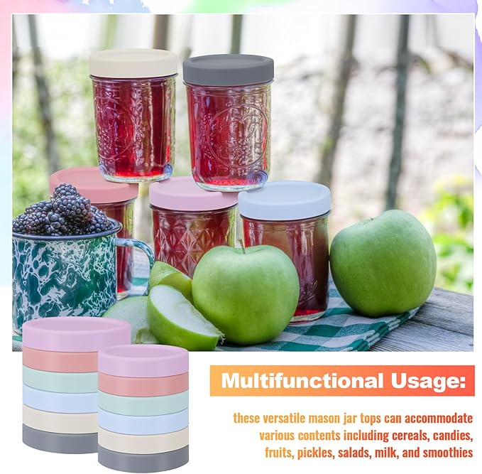 12 Pcs Mason Jars 6 Wide and 6 Regular Mouth Lids Mason Jar Lids Thickened Leak Proof Lid for 86 mm and 70 mm Wide and Regular Mouth, Reusable Canning Jar Caps(Morandi)