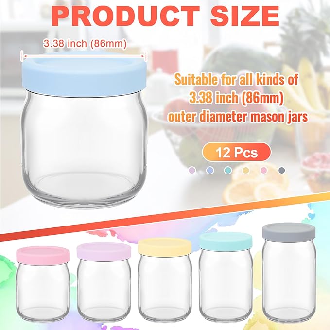 6 Pcs Silicone Wide Mouth Lids Mason Jar Lids Thickened Leak Proof Lid for 86 mm All Wide Mouth Mason Jars, Reusable Large Canning Jar Caps(Macaron)
