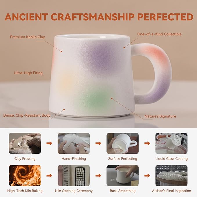 11.6oz Kiln-Change Rainbow Ceramic Coffee Mug, 1340℃ High-Fire Unique Glaze Tea Cup - Lead-Free, Microwave Safe, Unite Gift for Coffee/Tea Lovers & Friends