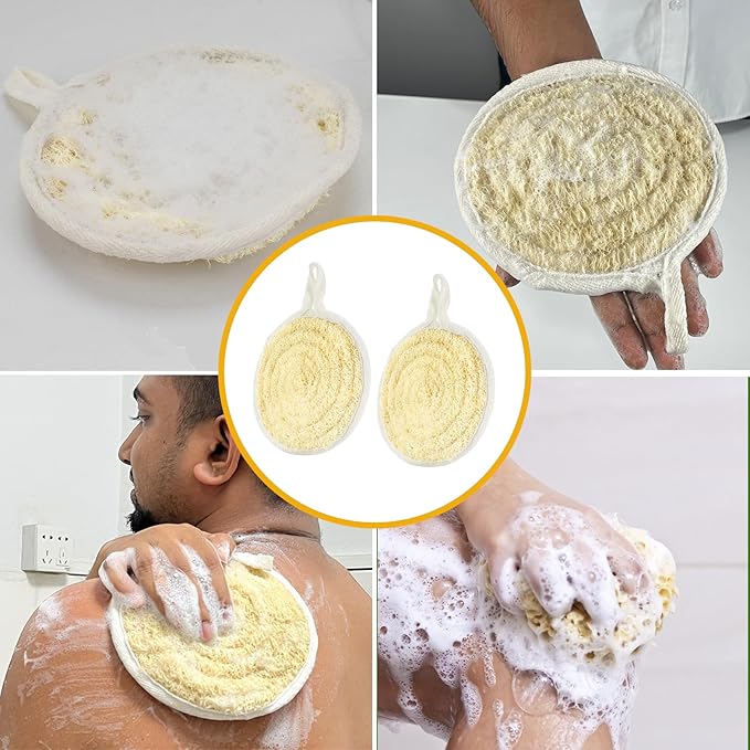 Natural Loofah Dish Sponge Pack of 2, Compostable and Cellulose Kitchen Loofah, Luffa Eco-Friendly Loofah Sponges for Cleaning Kitchen, Bathroom and Household