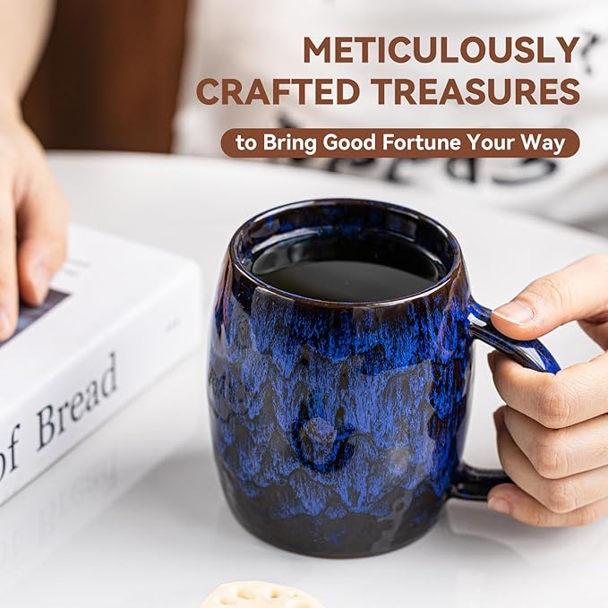 Midnight Blue Ceramic Coffee Mug 15oz - Handcrafted Artisan Mug with Large Comfortable Handle, Unique Design for Coffee Lovers, Dishwasher Safe