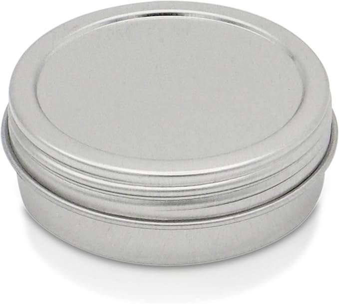SimbaLux Screw Top Round Steel Tin Cans 4 oz (120 ml) with Self Adhesive White Round Stickers, 24-Pack