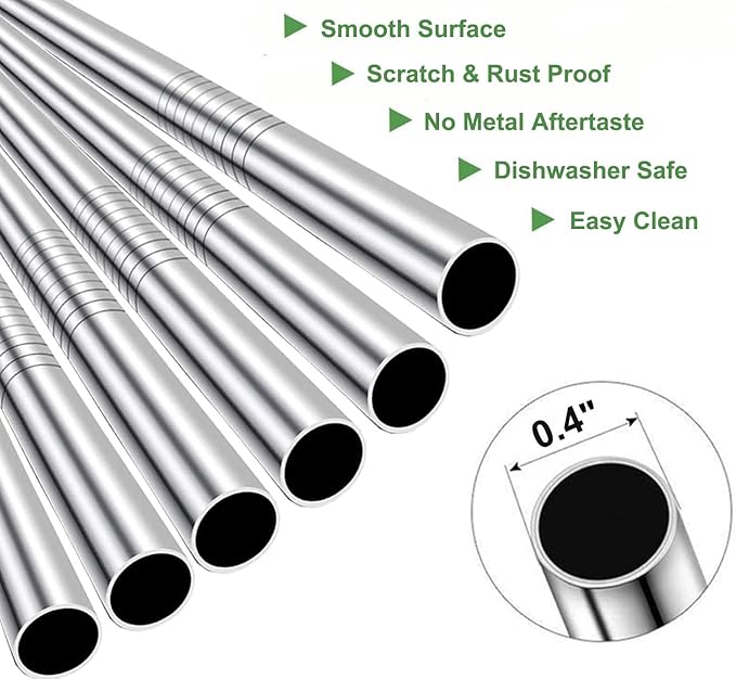 Vinaco Stainless Steel Smoothie Straws, 0.4'' Extra Wide Reusable Metal Drinking Straws for Milkshake, Smoothie, Beverage, Set of 6 with 1 Cleaning Brush (3pcs 10.5'' Bent |3pcs 8.5'' Straight)