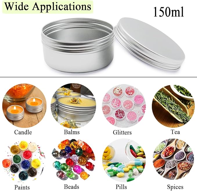 6pcs 150ml Aluminum Tin Jars with Screw Cap Lids, Empty Refillable Makeup Lip Balm Containers Round Travel Jars Cosmetics Pots Metal Cans for DIY Crafts Salve Cream Candle Powder Tea Beads
