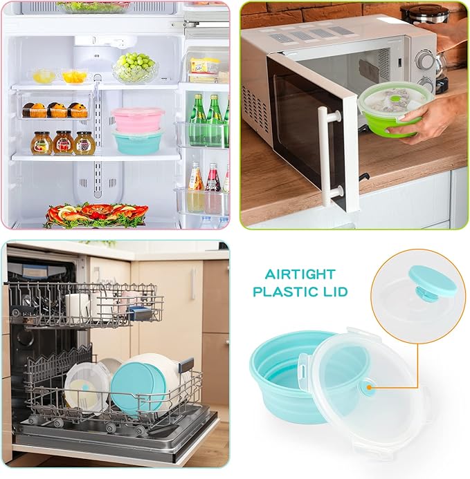 3Pack Collapsible Silicone Food Storage Containers with Lid 27OZ Foldable Lunch Bowl for Microwave Freezer Dishwasher Safe 800ml