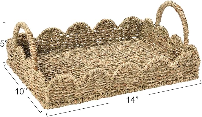 Household Essentials Seagrass Tray with Scalloped Edge, Natural