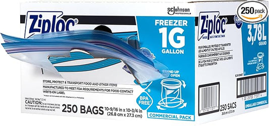 Ziploc® Freezer And Storage Bags, 1 Gallon, Box Of 250 Bags