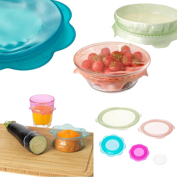 OVERMATT Reusable Food Storage Cover, Set of 5 Sizes, Stretch Silicone Multicolor Seal Lids, SEOULIKA_OVM0319