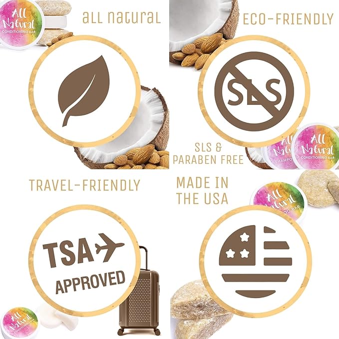 Sweet & Sassy 3 Shampoo Bars. Made in the USA. All Natural, Organic, SLS Free, Plastic Free, Safe for Color Treated Hair - Coconut Almond