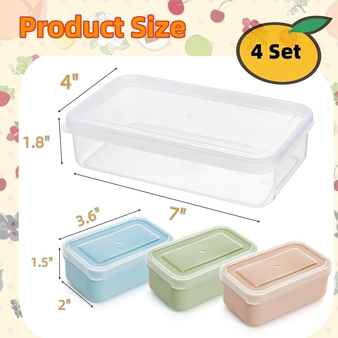 4 Set Snack Containers with 3 Compartments, Small Reusable Bento Box Lunch Container with Leak-proof Lids, Mini Removable Divided Meal Prep Box for Work Travel in Compact Size, Microwave Safe