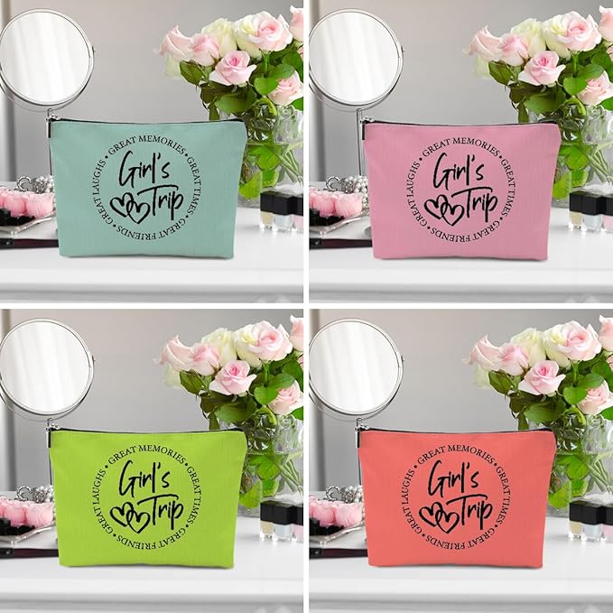 4 Pcs Girls Trip Gifts Favors, Girls Weekend Gifts Makeup Bag, Bestie Gifts Weekend Bag Travel Gifts Vacation Cosmetic Bag, Friendship Gifts for Women Sisters, Graduation Wedding Gifts Toiletry Bag
