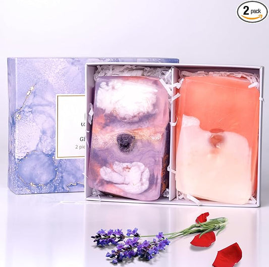 Rock Soap Gift Set of 2- Mothers day Gift- Decorative Scented Gemstone Soap with Crystals Inside- with Natural Ingredients & Essential Oil