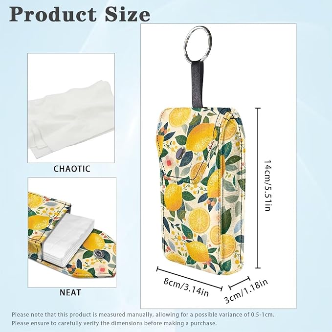 Tissues Purse Pocket Snap Button Enclosed Lemon Purse Tissue Holder with Hanging Rings Portable Travel Tissue Pouch for Daily Outgoing