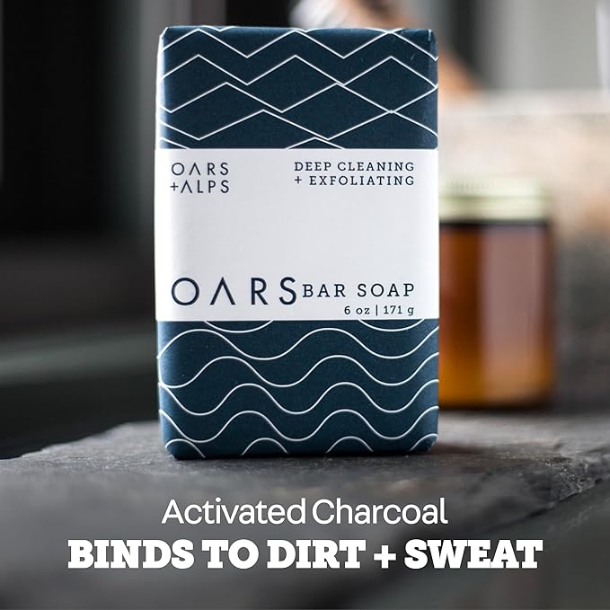 Oars + Alps Blue Charcoal Exfoliating Men's Bar Soap, Charcoal Bar Soap for Men Made with Clean Ingredients, No Harsh Chemicals, Travel Size, 6pk