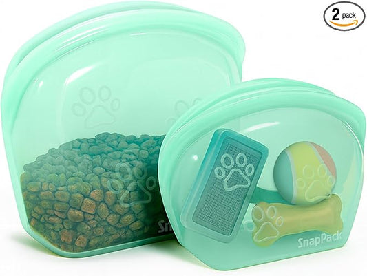 SnapPack Premium Silicone Reusable Pet Storage Stand-Up Bags, Pet Duo Set, Microwave, Dishwasher, Oven and Freezer Safe, BPA Free, Leak-free, and Eco-friendly |1000ml & 2000ml Set (Teal)
